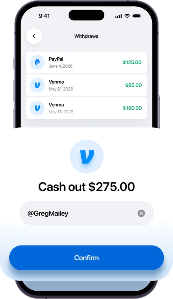 Athlete Merch app screen sending a $275 balance to Venmo